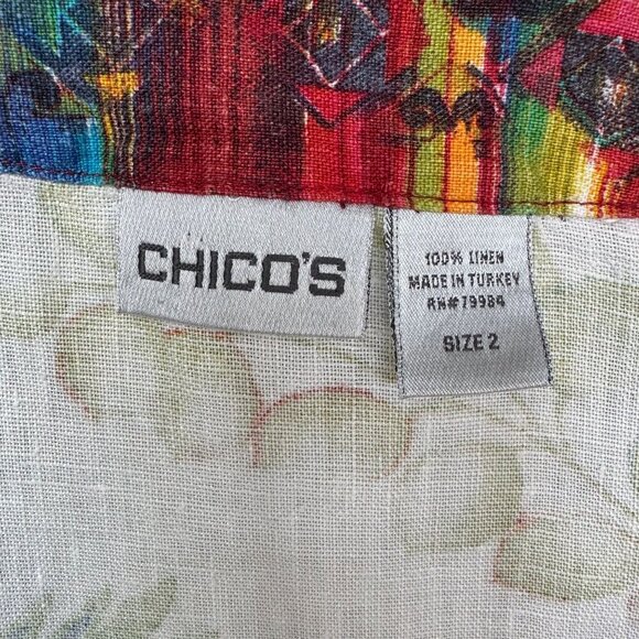 Chico's 100% Linen Ivory Water Color Floral Tie Front Long Sleeve Top Size M - Picture 13 of 13